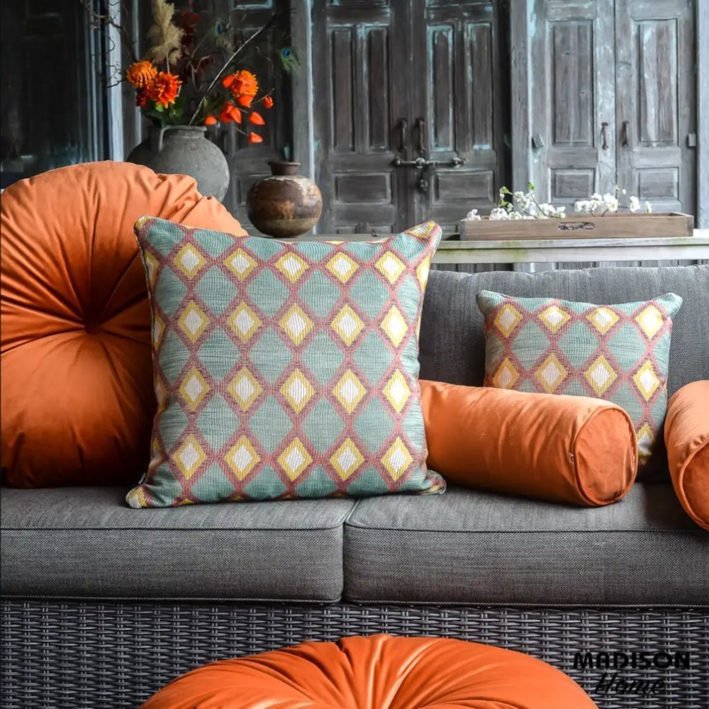 NWT Extra Large Round Velvet Pillows - Dog Beds, Floor Pillows Blue Green Orange - Picture 2 of 4